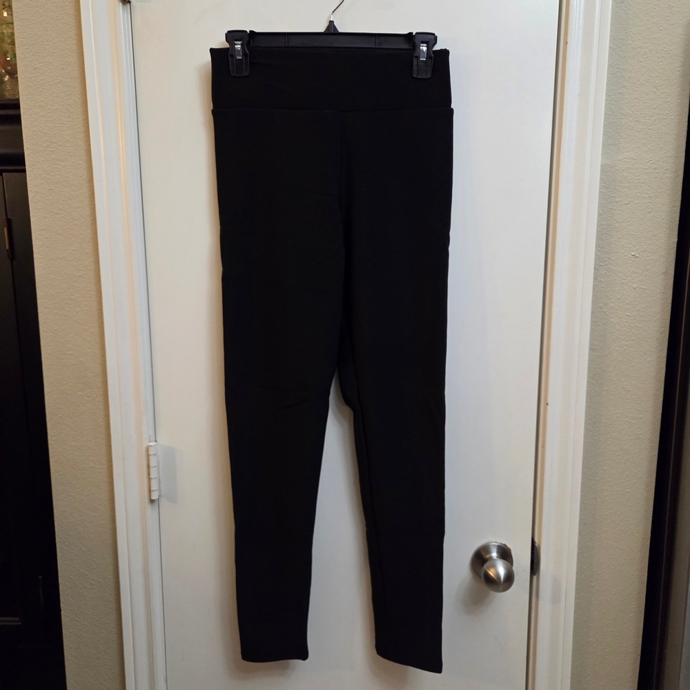 Womens High Waisted Fleece Lined Leggings Black Size M Stretch Thermal Pants